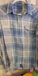 Lucky brand pearl snap flannel shirt mens size m